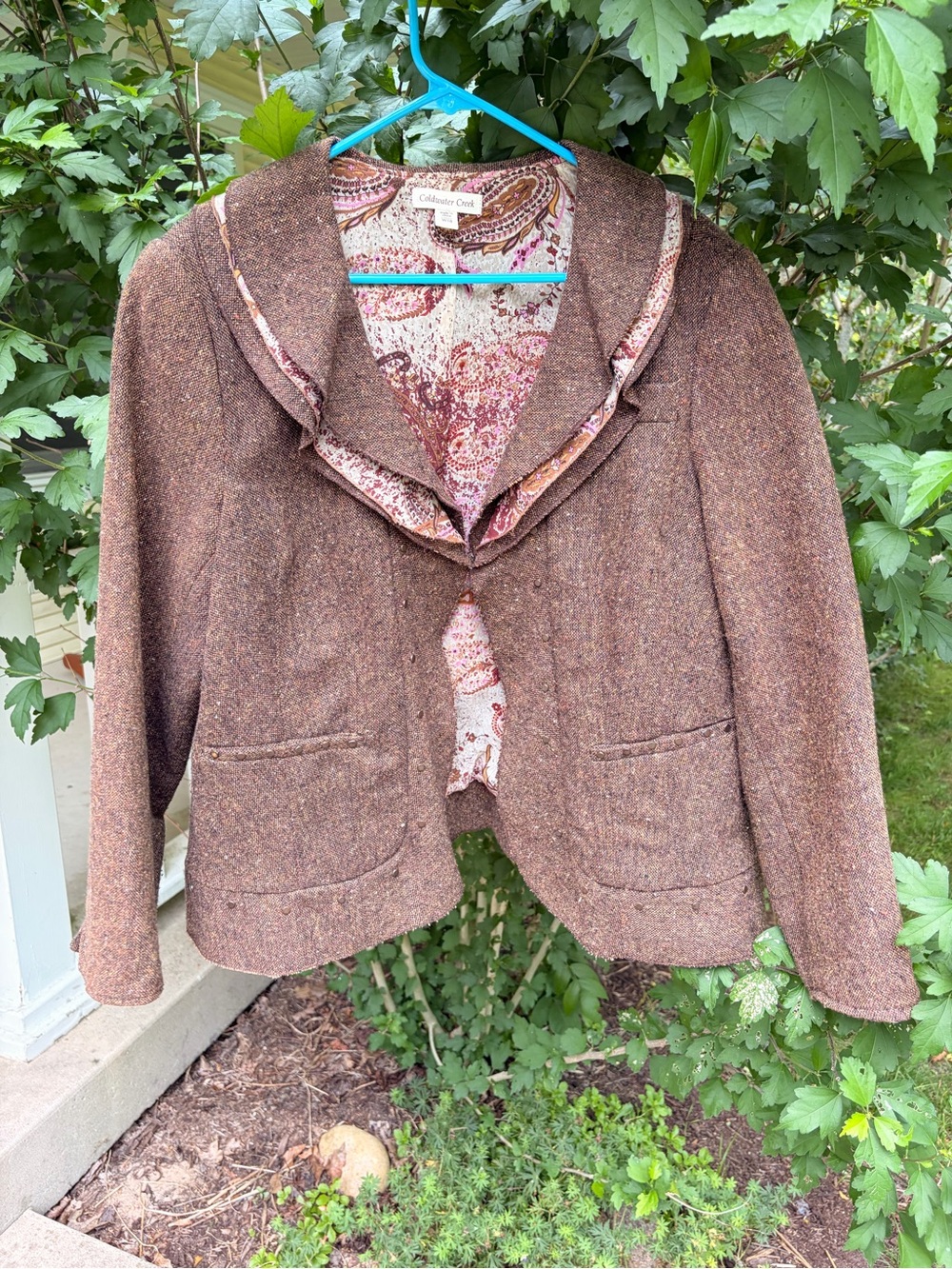 Coldwater Creek Brown Tweed Blazer with Paisley Lining